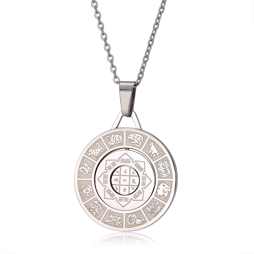 Rotating ring necklace with Chinese zodiac pattern