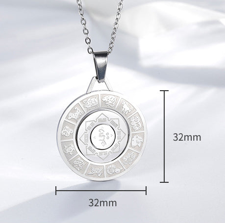 Rotating ring necklace with Chinese zodiac pattern