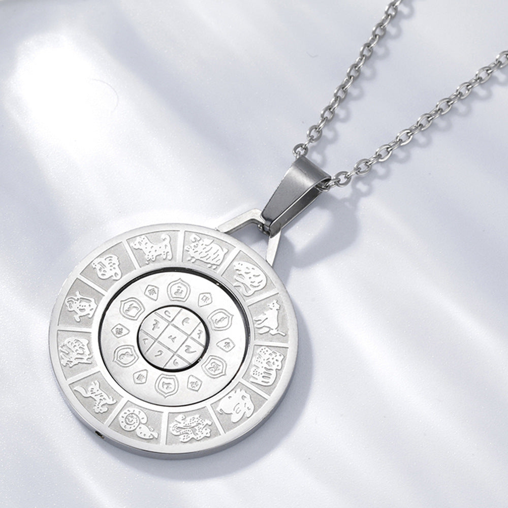 Rotating ring necklace with Chinese zodiac pattern